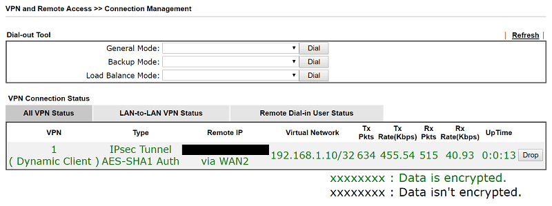 a screenshot of DrayOS VPN Connection Management